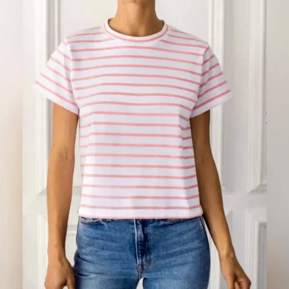 AYR Pink and White Striped Short Sleeve Tee